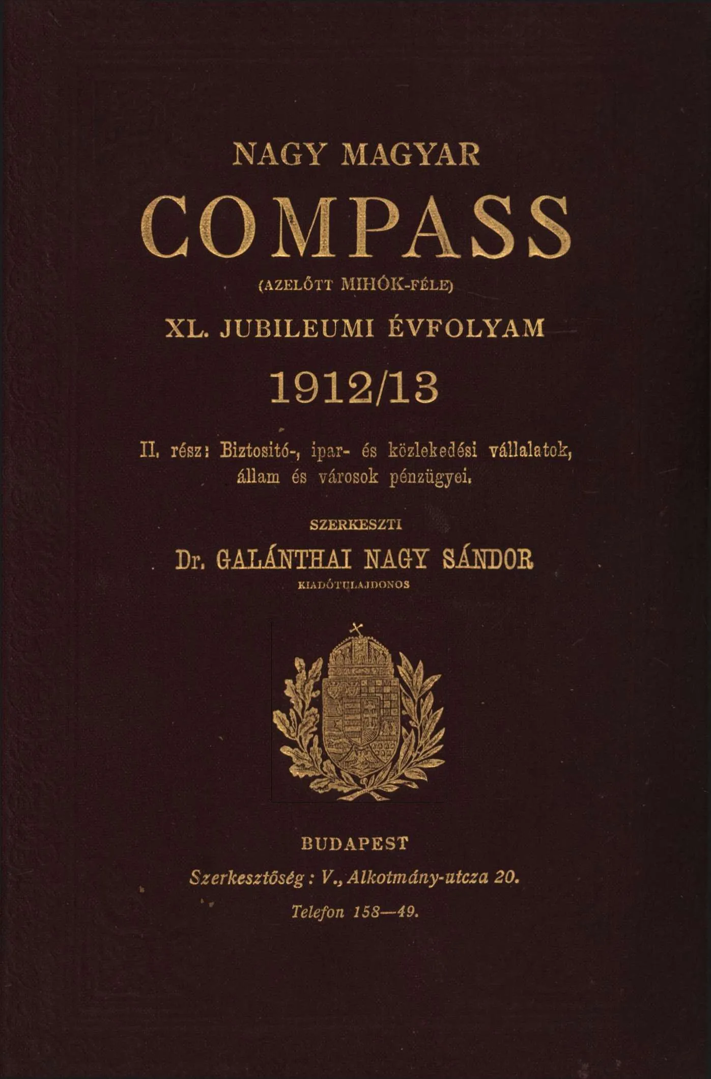 Copertina del volume Nagy Magyar Compass 1912–1913